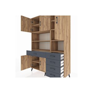 Hyperion Dolap 9 Raflı 5 Çekmeceli 5 Kapaklı 132x44x195 Çam-çam/antrasit