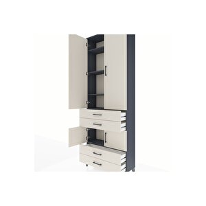 Arges Dolap 5 Raflı 4 Çekmeceli 4 Kapaklı 88x30x243 Antrasit-aytaşı