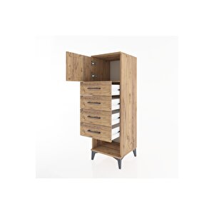 Hyperion Dolap Tek Raflı 4 Çekmeceli Tek Kapaklı 44x44x134 Çam-çam