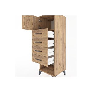 Hyperion Dolap Tek Raflı 4 Çekmeceli Tek Kapaklı 44x44x134 Çam-çam