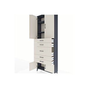 Arges Dolap 3 Raflı 5 Çekmeceli 4 Kapaklı 88x30x243 Antrasit-aytaşı