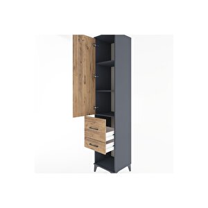 Hyperion Dolap 3 Raflı 2 Çekmeceli Tek Kapaklı 44x44x221 Antrasit-çam