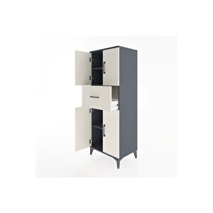 Hyperion Dolap 3 Raflı Tek Çekmeceli 4 Kapaklı 60x44x163 Antrasit-aytaşı