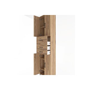 Arges Dolap 4 Raflı 3 Çekmeceli 4 Kapaklı 60x30x243 Çam-çam
