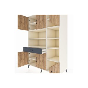 Kronos Dolap 10 Raflı Tek Çekmeceli 6 Kapaklı 132x59x195 Aytaşı-çam/antrasit