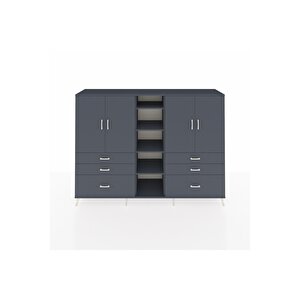 Hyperion Dolap 10 Raflı 6 Çekmeceli 4 Kapaklı 220x44x163 Antrasit-antrasit