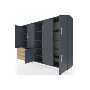 Hyperion Dolap 11 Raflı 3 Çekmeceli 7 Kapaklı 220x44x163 Antrasit-antrasit/çam