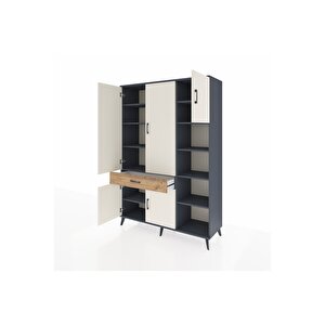 Hyperion Dolap 10 Raflı Tek Çekmeceli 5 Kapaklı 132x44x195 Antrasit-aytaşı/çam