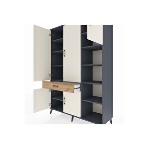 Hyperion Dolap 10 Raflı Tek Çekmeceli 5 Kapaklı 132x44x195 Antrasit-aytaşı/çam