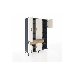 Hyperion Dolap 10 Raflı Tek Çekmeceli 5 Kapaklı 132x44x195 Antrasit-aytaşı/çam