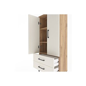 Arges Dolap 3 Raflı 2 Çekmeceli 2 Kapaklı 60x30x134 Çam-aytaşı