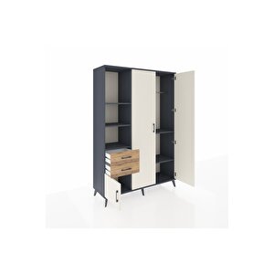 Hyperion Dolap 5 Raflı 2 Çekmeceli Tek Askılı 132x44x195 Antrasit-aytaşı/çam