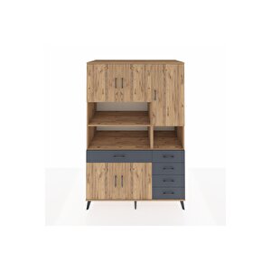 Kronos Dolap 9 Raflı 5 Çekmeceli 5 Kapaklı 132x59x195 Çam-çam/antrasit