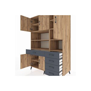 Kronos Dolap 9 Raflı 5 Çekmeceli 5 Kapaklı 132x59x195 Çam-çam/antrasit