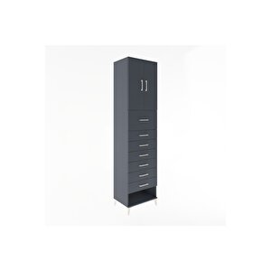 Hyperion Dolap 2 Raflı 7 Çekmeceli 2 Kapaklı 60x44x243 Antrasit-antrasit