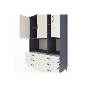 Kronos Dolap 6 Raflı 6 Çekmeceli 3 Kapaklı 132x59x195 Antrasit-aytaşı/aytaşı