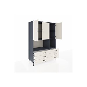 Kronos Dolap 6 Raflı 6 Çekmeceli 3 Kapaklı 132x59x195 Antrasit-aytaşı/aytaşı