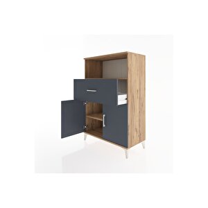 Hyperion Dolap 2 Raflı Tek Çekmeceli 2 Kapaklı 88x44x134 Çam-antrasit