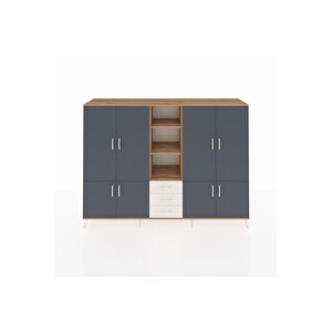 Hyperion Dolap 11 Raflı 3 Çekmeceli 8 Kapaklı 220x44x163 Çam-antrasit/aytaşı