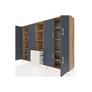 Hyperion Dolap 11 Raflı 3 Çekmeceli 8 Kapaklı 220x44x163 Çam-antrasit/aytaşı