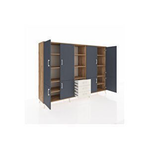 Hyperion Dolap 11 Raflı 3 Çekmeceli 8 Kapaklı 220x44x163 Çam-antrasit/aytaşı