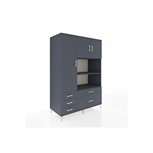 Kronos Dolap 7 Raflı 5 Çekmeceli 3 Kapaklı 132x59x195 Antrasit-antrasit/antrasit