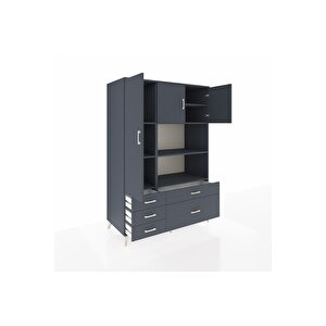 Kronos Dolap 7 Raflı 5 Çekmeceli 3 Kapaklı 132x59x195 Antrasit-antrasit/antrasit