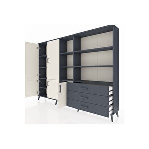 Arges Dolap 11 Raflı 3 Çekmeceli 5 Kapaklı 220x30x163 Antrasit-aytaşı/antrasit