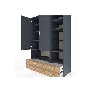 Kronos Dolap 10 Raflı 4 Çekmeceli 2 Kapaklı 132x59x195 Antrasit-antrasit/çam