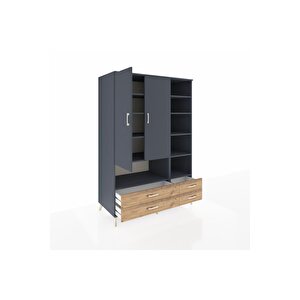 Kronos Dolap 10 Raflı 4 Çekmeceli 2 Kapaklı 132x59x195 Antrasit-antrasit/çam