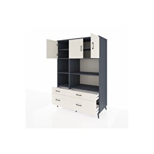 Kronos Dolap 8 Raflı 4 Çekmeceli 3 Kapaklı 132x59x195 Antrasit-aytaşı/aytaşı