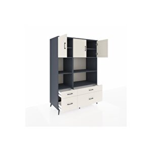 Kronos Dolap 8 Raflı 4 Çekmeceli 3 Kapaklı 132x59x195 Antrasit-aytaşı/aytaşı