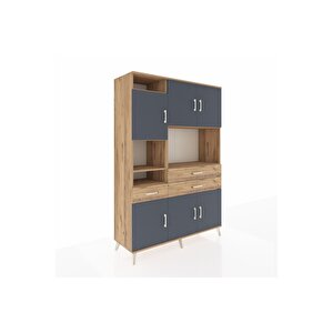 Hyperion Dolap 9 Raflı 3 Çekmeceli 6 Kapaklı 132x44x195 Çam-antrasit/çam
