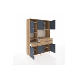 Hyperion Dolap 9 Raflı 3 Çekmeceli 6 Kapaklı 132x44x195 Çam-antrasit/çam