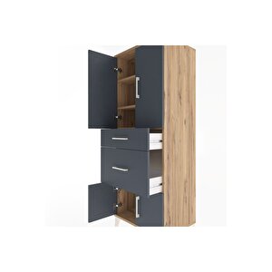 Hyperion Dolap 3 Raflı 2 Çekmeceli 4 Kapaklı 60x44x163 Çam-antrasit