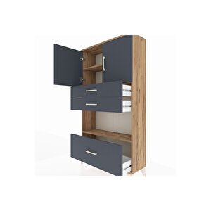 Arges Dolap 3 Raflı 3 Çekmeceli 2 Kapaklı 88x30x163 Çam-antrasit