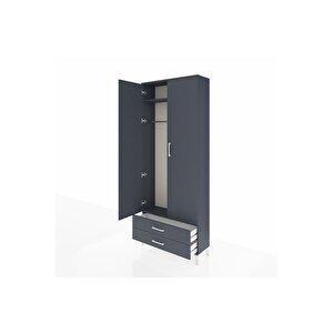 Arges Dolap 2 Raflı 2 Çekmeceli Tek Askılı 88x30x221 Antrasit-antrasit