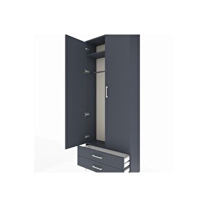 Arges Dolap 2 Raflı 2 Çekmeceli Tek Askılı 88x30x221 Antrasit-antrasit
