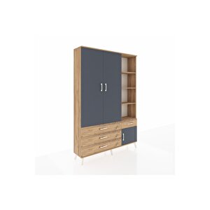Arges Dolap 5 Raflı 4 Çekmeceli Tek Askılı 132x30x195 Çam-antrasit/çam