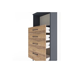 Arges Dolap Tek Raflı 4 Çekmeceli 60x30x134 Antrasit-çam