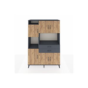 Hyperion Dolap 8 Raflı 2 Çekmeceli 6 Kapaklı 132x44x195 Antrasit-çam/antrasit