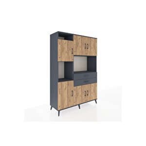 Hyperion Dolap 8 Raflı 2 Çekmeceli 6 Kapaklı 132x44x195 Antrasit-çam/antrasit