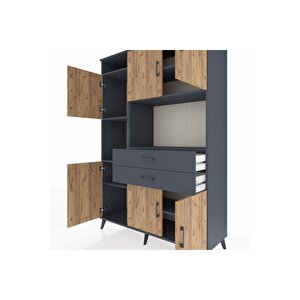 Hyperion Dolap 8 Raflı 2 Çekmeceli 6 Kapaklı 132x44x195 Antrasit-çam/antrasit