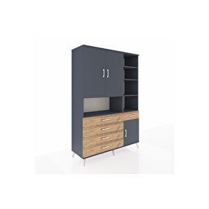 Hyperion Dolap 8 Raflı 5 Çekmeceli 3 Kapaklı 132x44x195 Antrasit-antrasit/çam