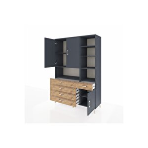 Hyperion Dolap 8 Raflı 5 Çekmeceli 3 Kapaklı 132x44x195 Antrasit-antrasit/çam