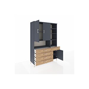Hyperion Dolap 8 Raflı 5 Çekmeceli 3 Kapaklı 132x44x195 Antrasit-antrasit/çam