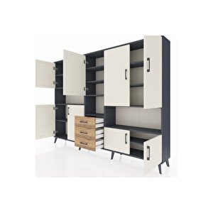 Arges Dolap 13 Raflı 3 Çekmeceli 9 Kapaklı 220x30x163 Antrasit-aytaşı/çam