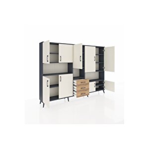 Arges Dolap 13 Raflı 3 Çekmeceli 9 Kapaklı 220x30x163 Antrasit-aytaşı/çam