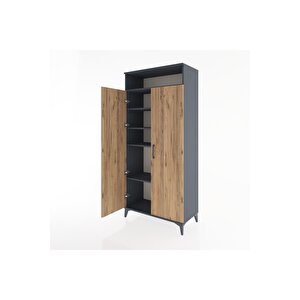 Hyperion Dolap 5 Raflı 2 Kapaklı 88x44x195 Antrasit-çam