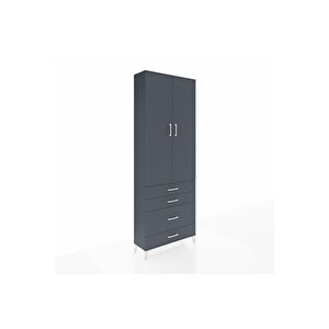 Arges Dolap 3 Raflı 4 Çekmeceli 2 Kapaklı 88x30x243 Antrasit-antrasit